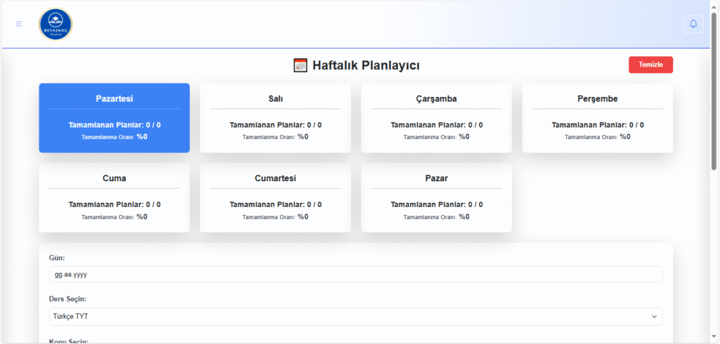Beyaz Koç Rotam Haftalık Planlayıcı